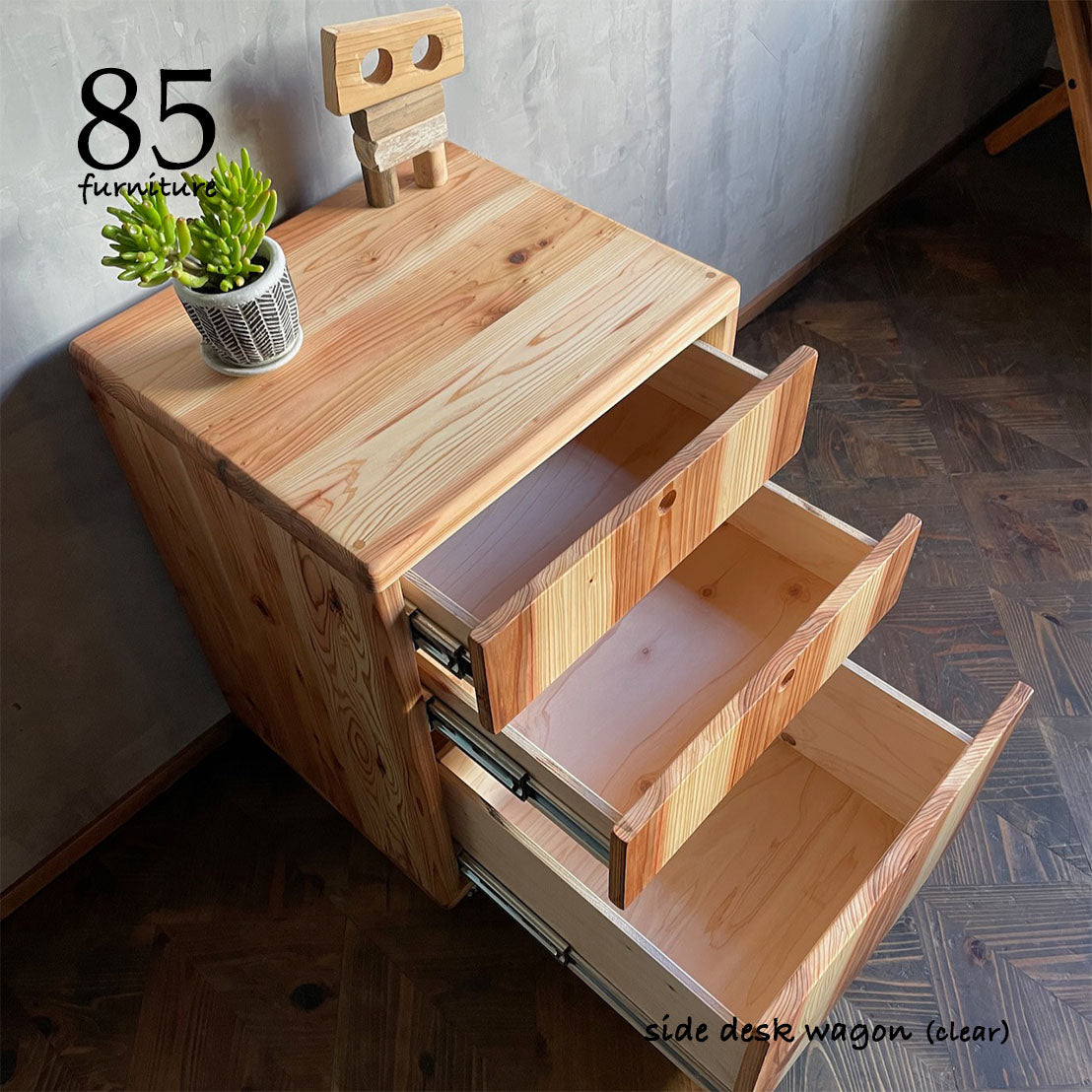 【シンプルワークデスク+サイドデスクワゴン+レトロライトスツール】お得な３点セット割引