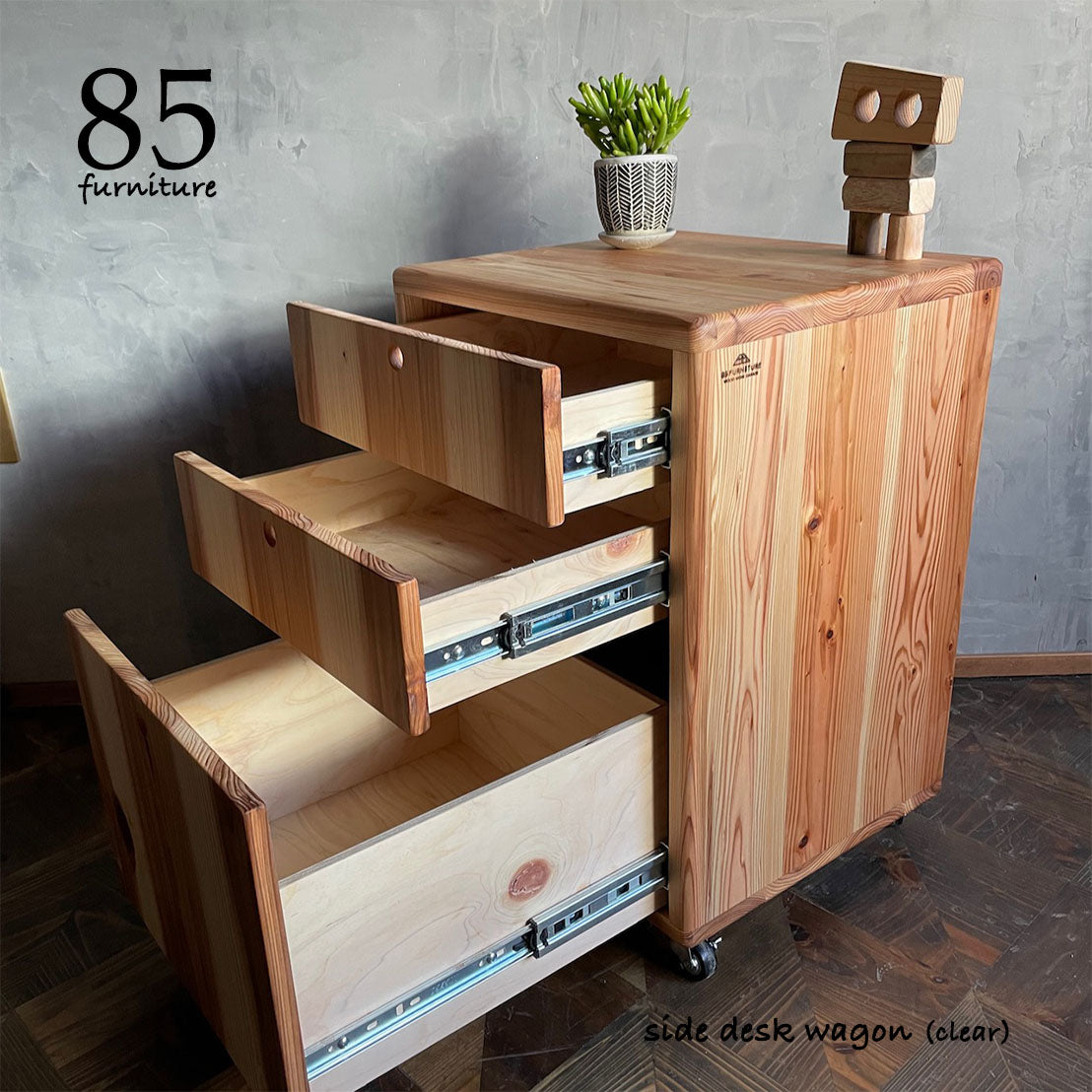 【シンプルワークデスク+サイドデスクワゴン+レトロライトスツール】お得な３点セット割引