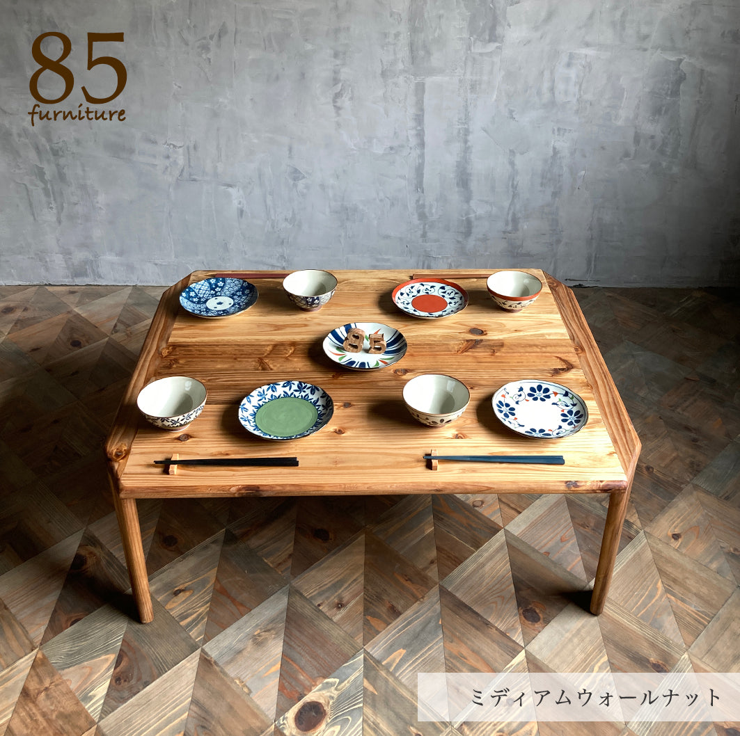 【癒される長方形ちゃぶ台】幅60-120　奥行48-72cm　折りたたみ脚　八角形　サイズ６展開　ローテーブル　 無垢材　【サイズオーダー可能】