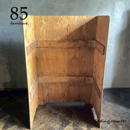 【持ち運びカウンターテーブル】立ち上がりタイプ　60~120×45cm　高さ110cm 設置1分　撤収30秒 かんたん折り畳み 無垢材天板 マルシェ キャンプ