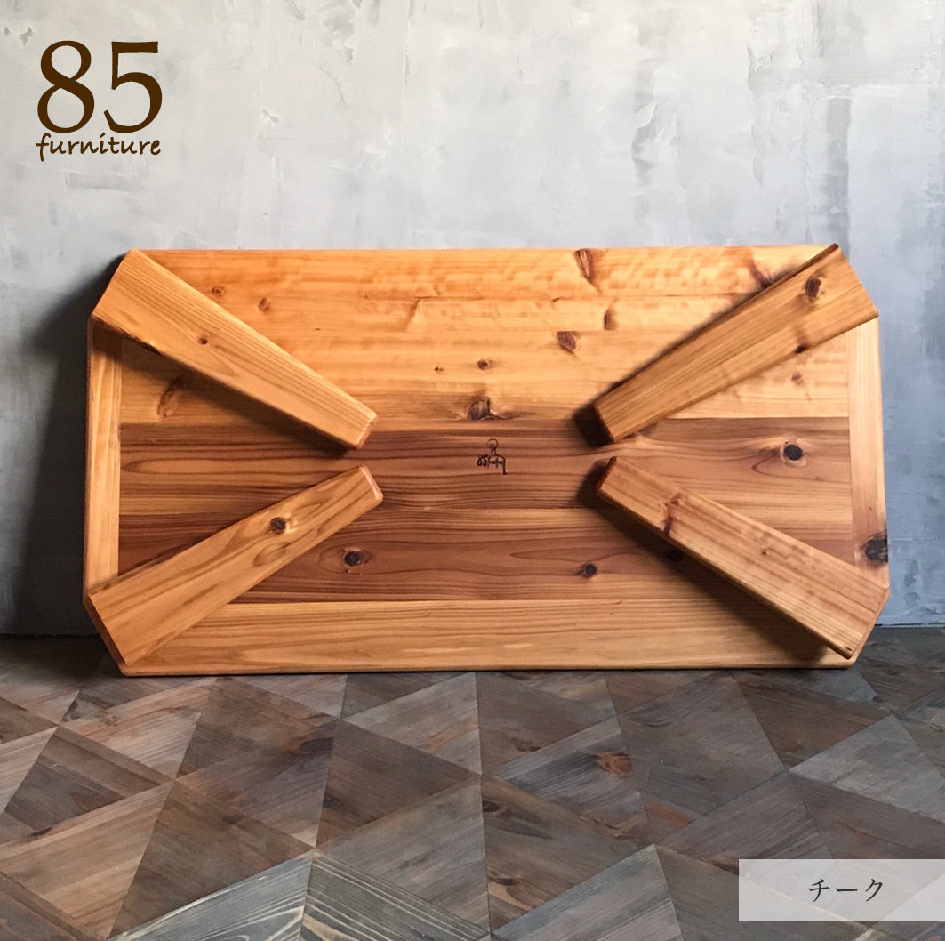 【癒される長方形ちゃぶ台】幅60-120　奥行48-72cm　折りたたみ脚　八角形　サイズ６展開　ローテーブル　 無垢材　【サイズオーダー可能】