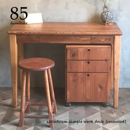 【シンプルワークデスク+サイドデスクワゴン+レトロライトスツール】お得な３点セット割引